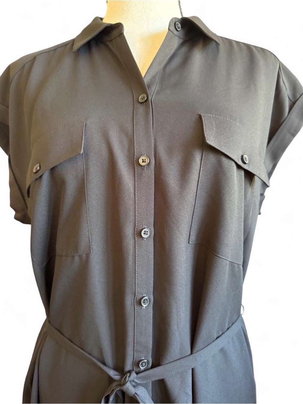 Express Charcoal Gray Utility Belted Shirt Dress M - Picture 2 of 9